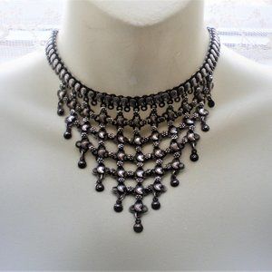 Vintage Rajasthan India Signed RA Sterling Silver BIB Necklace Choker Collier